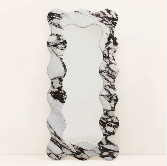 RF-Wavy Miroir sur pied en marbre naturel, miroir corporel entier rétro français à vagues pour la décoration intérieure