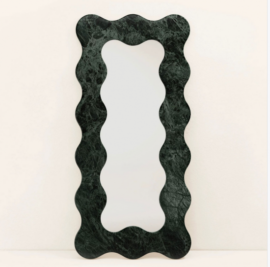 RF-Wavy Miroir sur pied en marbre naturel, miroir corporel entier rétro français à vagues pour la décoration intérieure