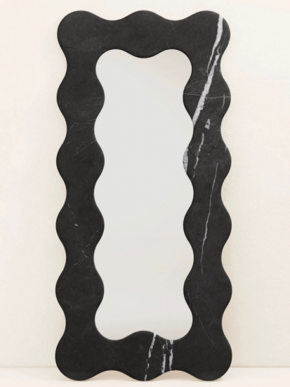 RF-Wavy Miroir sur pied en marbre naturel, miroir corporel entier rétro français à vagues pour la décoration intérieure