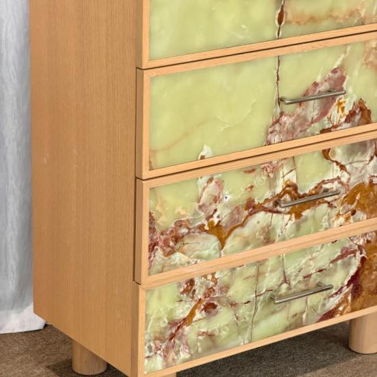 RF Commode de luxe en bois massif avec panneaux en onyx vert naturel, meuble de rangement design pour intérieur de villa