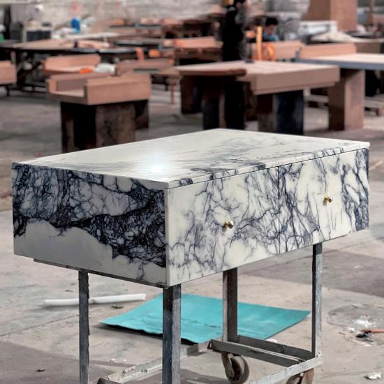 RF Commode à 6 tiroirs moderne et luxueuse en marbre Arabescato Viola | Meuble coiffeuse entièrement en marbre